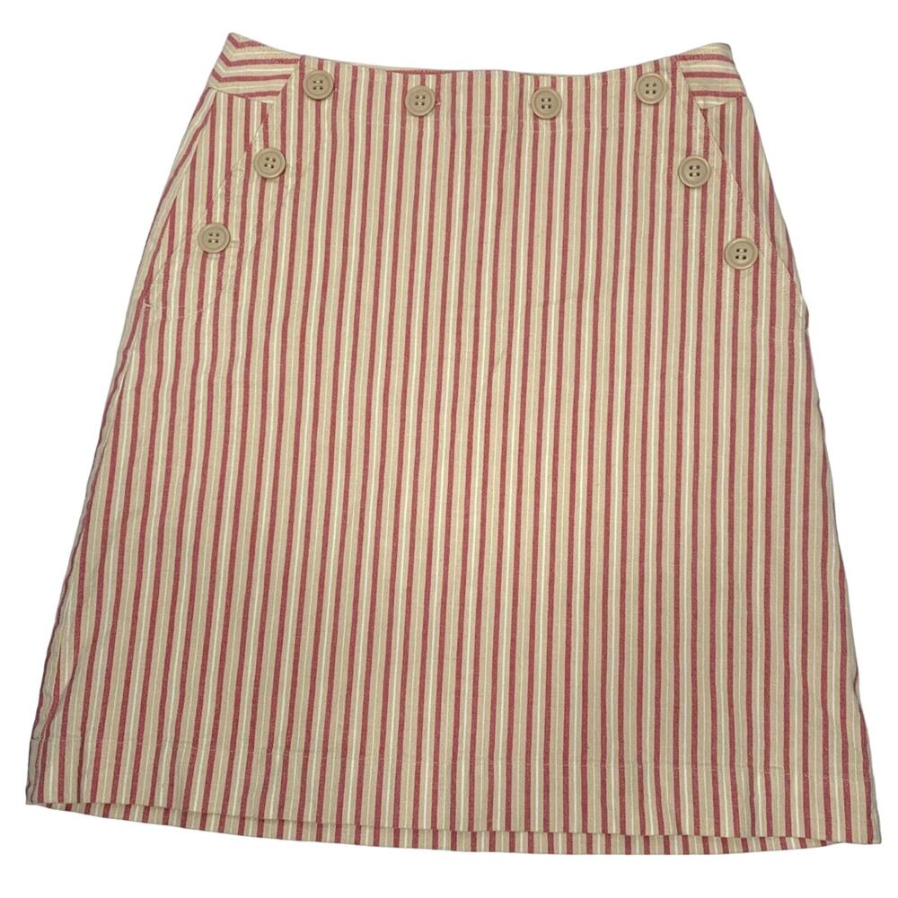 Vintage Talbots Skirt Size 2P Striped Knee Mini Length Stretch Sailor Buttons